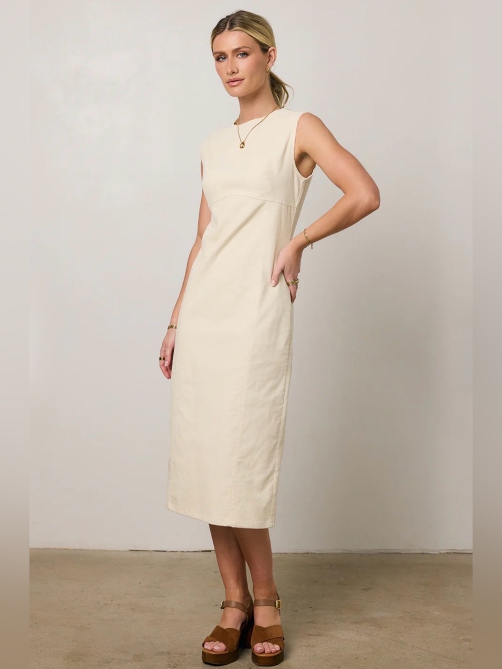 Bohme Olivia Corduroy Ivory Midi Dress Size L